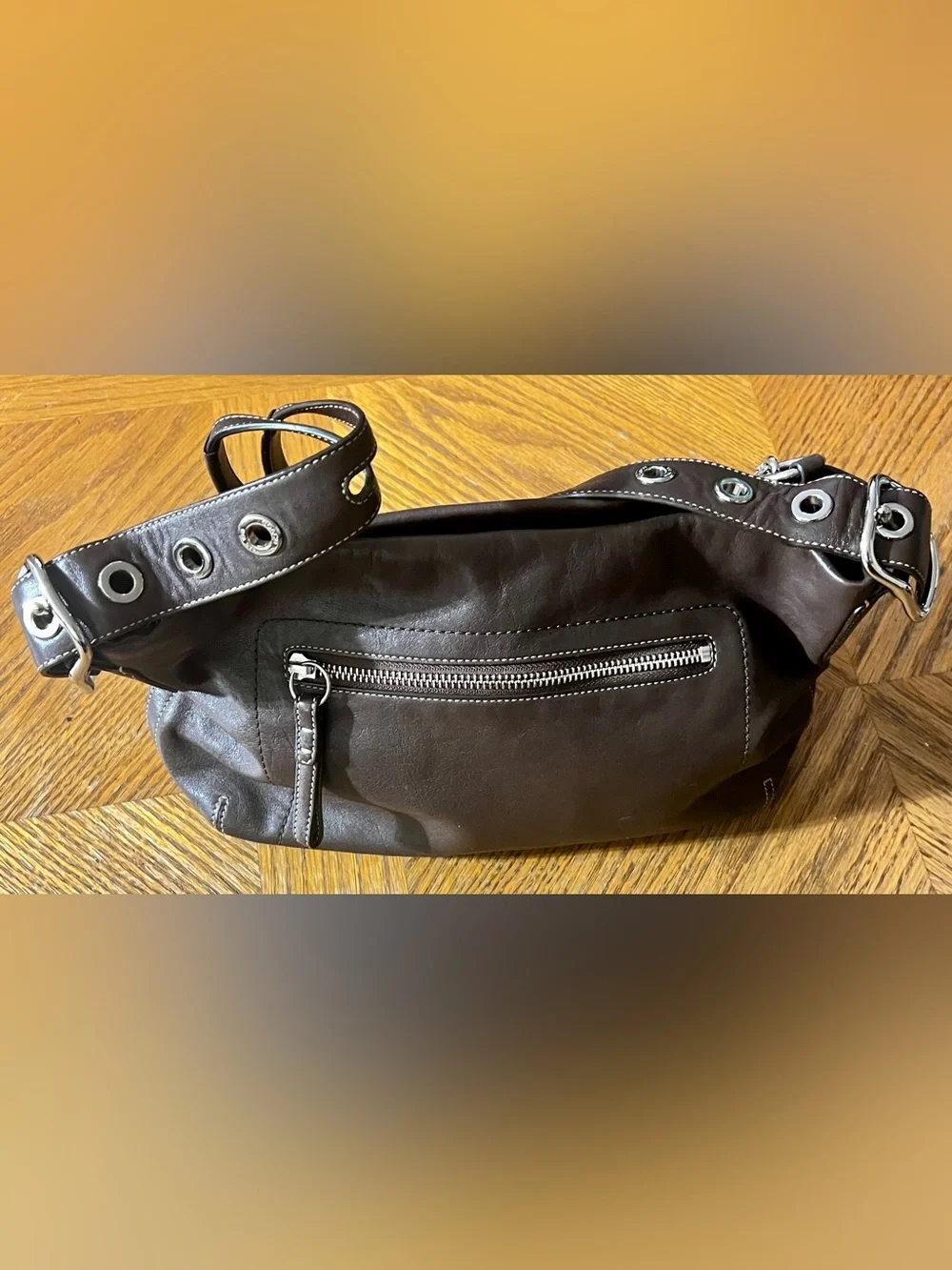 Coach Dark Brown Leather Shoulder Bag with Tassel